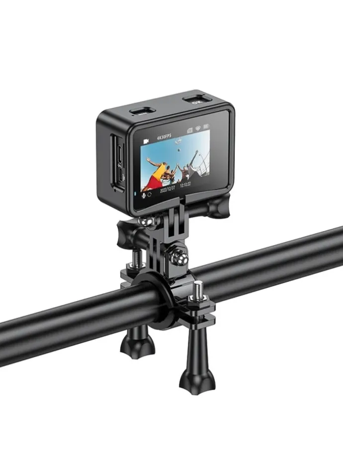 Sportkamera mit zwei Bildschirmen schwarz in Schwarz