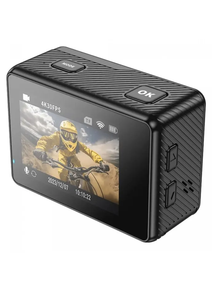 Sportkamera mit zwei Bildschirmen schwarz in Schwarz