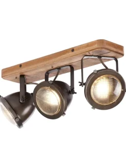 Spotbalken, 3-flammig Carmen Wood 18,5x43x11,5 cm in burned steel/holz