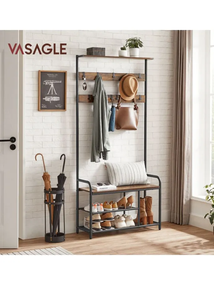 Standgarderobe in Braun/ Schwarz - (B)85 x (H)180 x (T)30 cm