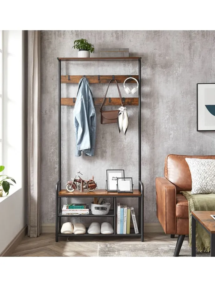 Standgarderobe in Braun/ Schwarz - (B)85 x (H)180 x (T)30 cm