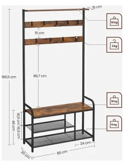 Standgarderobe in Braun/ Schwarz - (B)85 x (H)180 x (T)30 cm