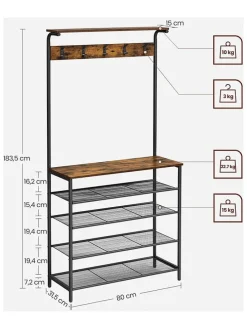 Standgarderobe in Braun/ Schwarz - (B)80 x (H)183,5 x (T)31,5 cm
