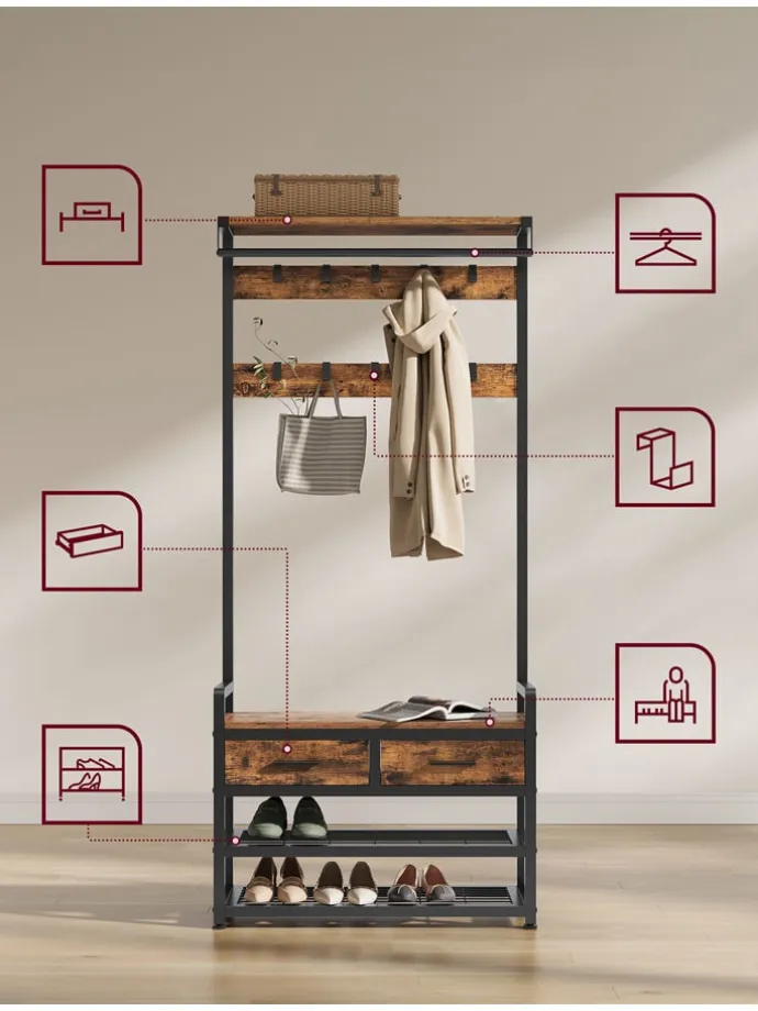 Standgarderobe in Braun/ Schwarz - (B)80 x (H)181 x (T)30 cm