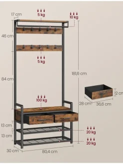Standgarderobe in Braun/ Schwarz - (B)80 x (H)181 x (T)30 cm