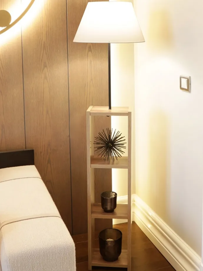 Standleuchte in Creme/ Braun - (H)150 cm