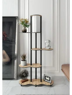 Standleuchte in Hellbraun/ Schwarz - (B)65 x (H)150 x (T)35 cm