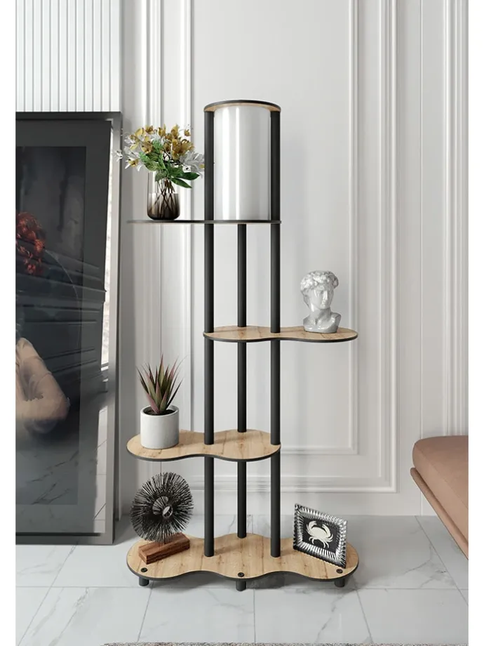 Standleuchte in Hellbraun/ Schwarz - (B)65 x (H)150 x (T)35 cm