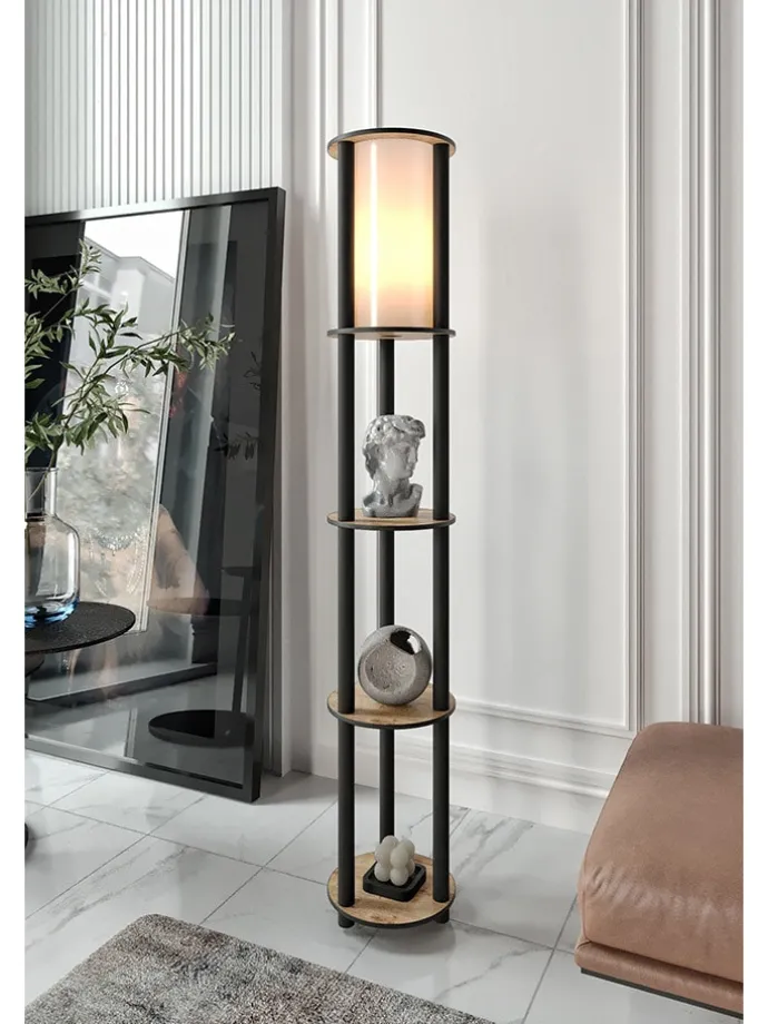 Standleuchte in Hellbraun/ Schwarz - (B)24 x (H)150 x (T)25 cm