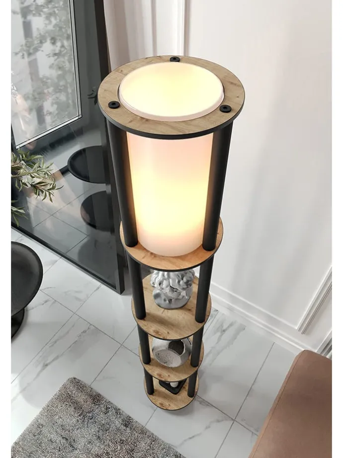 Standleuchte in Hellbraun/ Schwarz - (B)24 x (H)150 x (T)25 cm