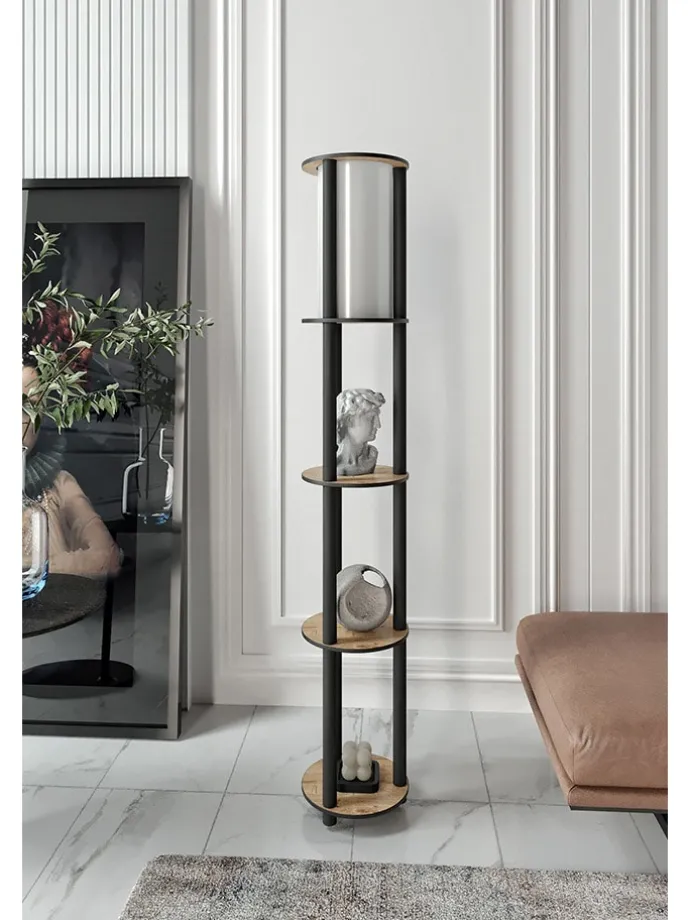 Standleuchte in Hellbraun/ Schwarz - (B)24 x (H)150 x (T)25 cm