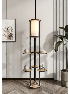 Standleuchte in Schwarz/ Hellbraun - (H)150 cm