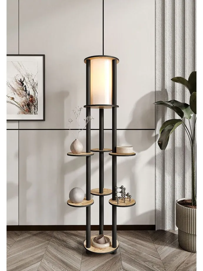 Standleuchte in Schwarz/ Hellbraun - (H)150 cm