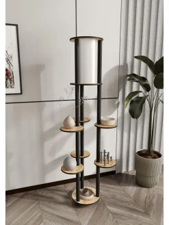 Standleuchte in Schwarz/ Hellbraun - (H)150 cm