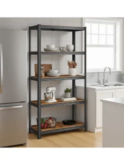 Standregal in Braun/ Schwarz - (B)90 x (H)180 x (T)40 cm