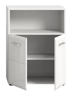 Standschrank breit in Weiß/Weiß Hochglanz - (B) 60 x (H) 80 x (T) 30