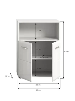 Standschrank breit in Weiß/Weiß Hochglanz - (B) 60 x (H) 80 x (T) 30