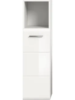 Standschrank hoch in Weiß/Weiß Hochglanz - (B) 30 x (H) 110 x (T) 30