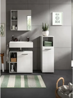 Standschrank in hellgrau/weiß hochglanz - (B) 30 x (H) 95 x (T) 30