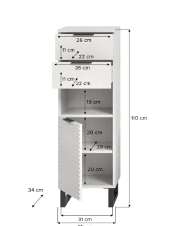 Standschrank in weiß/weiß - (B) 35 x (H) 110 x (T) 34