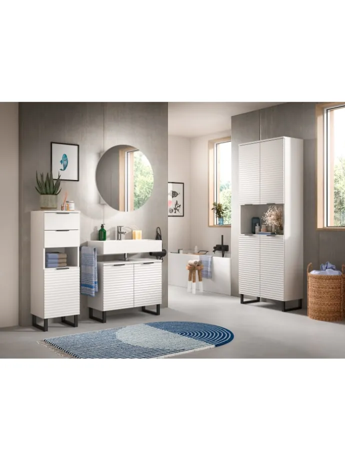 Standschrank in weiß/weiß - (B) 35 x (H) 110 x (T) 34