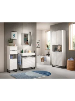 Standschrank in weiß/weiß - (B) 35 x (H) 110 x (T) 34