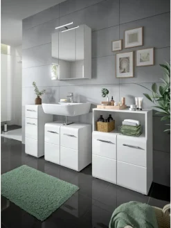 Standschrank in Weiß/Weiß Hochglanz - (B) 30 x (H) 80 x (T) 30