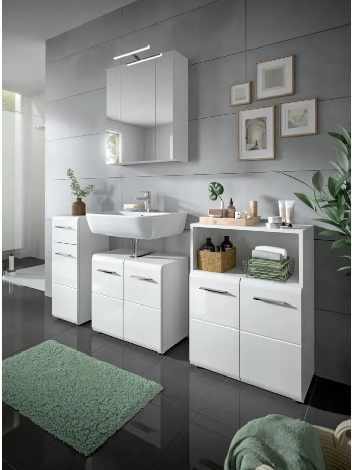 Standschrank in Weiß/Weiß Hochglanz - (B) 30 x (H) 80 x (T) 30