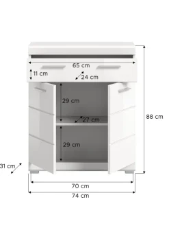 Standschrank in weiß/weiß hochglanz - (B) 74 x (H) 88 x (T) 31