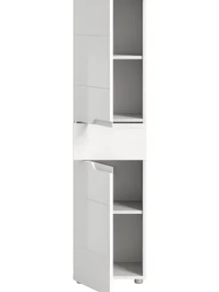 Standschrank in weiß/weiß hochglanz - (B) 38 x (H) 151 x (T) 34