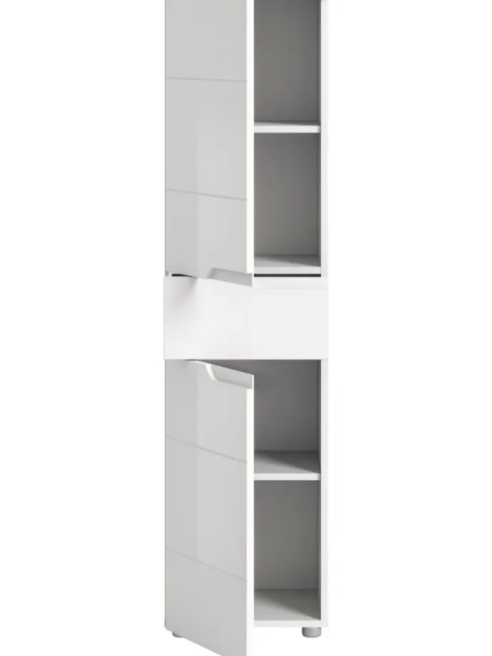 Standschrank in weiß/weiß hochglanz - (B) 38 x (H) 151 x (T) 34