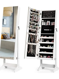 Standspiegel mit Schmuckschrank in Weiß