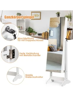 Standspiegel mit Schmuckschrank in Weiß
