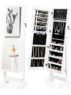 Standspiegel mit Schmuckschrank in Weiß