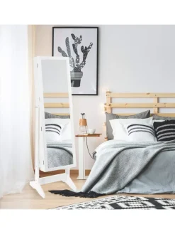 Standspiegel mit Schmuckschrank in Weiß