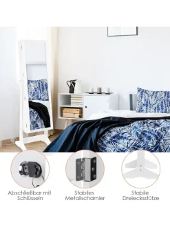 Standspiegel mit Schmuckschrank in Weiß