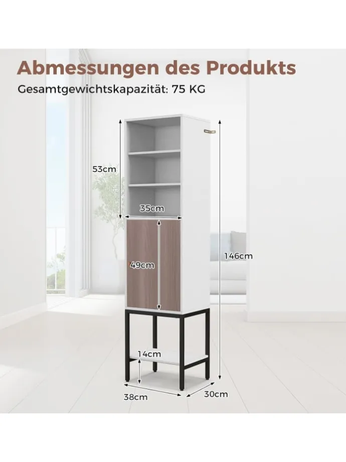 6-stöckig Badezimmerschrank 146cm in Weiß