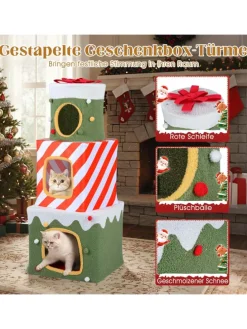 3-stöckig Katzenhöhle Weihnachten 120 cm in Grün