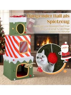 3-stöckig Katzenhöhle Weihnachten 120 cm in Grün