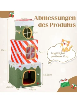 3-stöckig Katzenhöhle Weihnachten 120 cm in Grün
