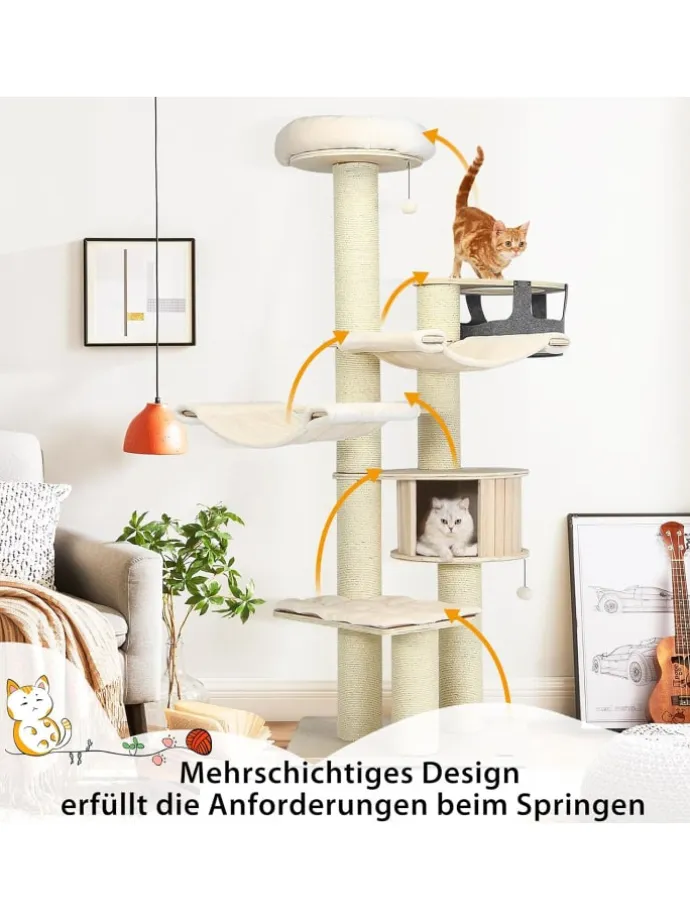 7-stöckiger Kratzbaum in Weiß