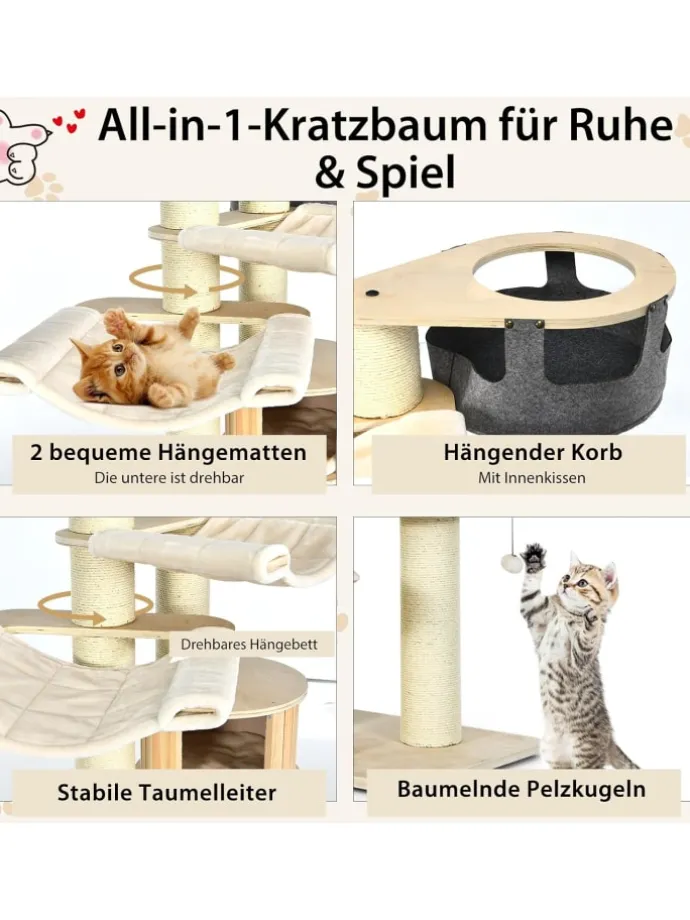 7-stöckiger Kratzbaum in Weiß