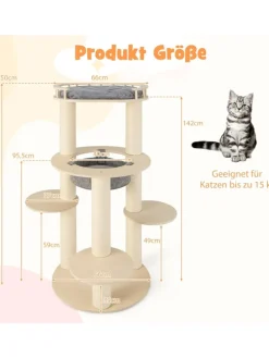 6-stöckiger Kratzbaum Holz in Beige