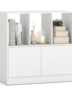 3-stöckiges Bücherregal mit 2 Türen 70 x 30 x 70 cm in Weiß