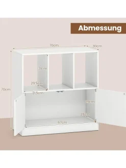 3-stöckiges Bücherregal mit 2 Türen 70 x 30 x 70 cm in Weiß