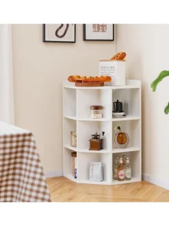 3-stöckiges Eck-Bücherregal mit Ladestation in Weiß