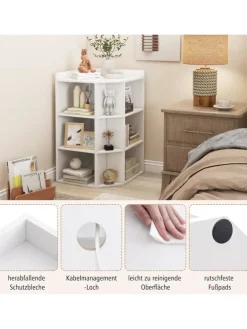 3-stöckiges Eck-Bücherregal mit Ladestation in Weiß