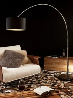 Stehlampe 210 cm dimmbar - Bogenlampe mit Marmorfuß und Lampenschirm in Schwarz