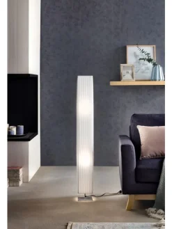 Stehlampe 120 cm eckig Metall verchromt und Plissee-Schirm in Weiß