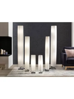 Stehlampe 120 cm eckig Metall verchromt und Plissee-Schirm in Weiß